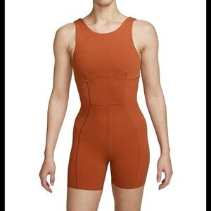 Nike Yoga Fit Activewear Burn Orange Ribbed Side Sleeveless Romper